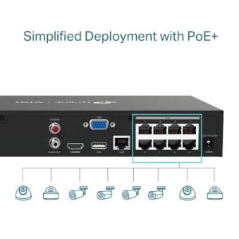 NVR 8 canaux 8 RJ45 PoE+ 53W HDMI 4K H265 1 HDD AI